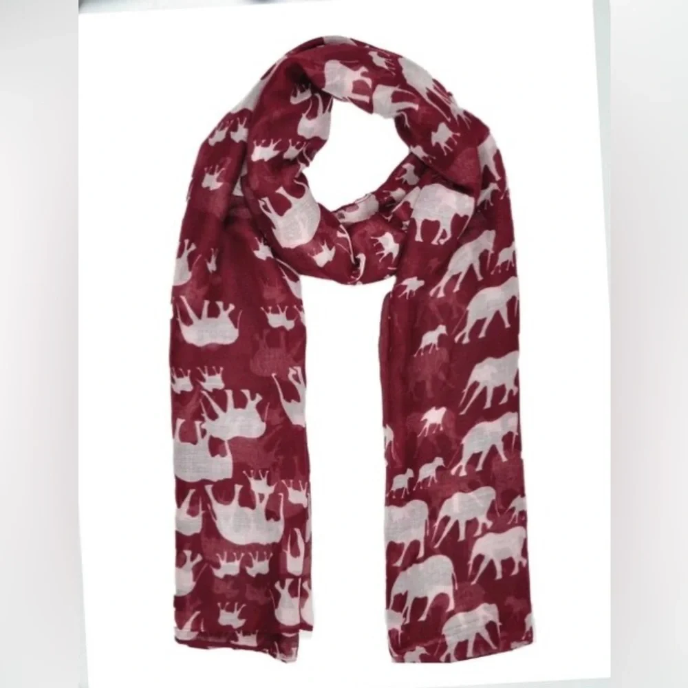 Ladies Eternity Scarf Summer Elephant‎ Print Animal Print Wine